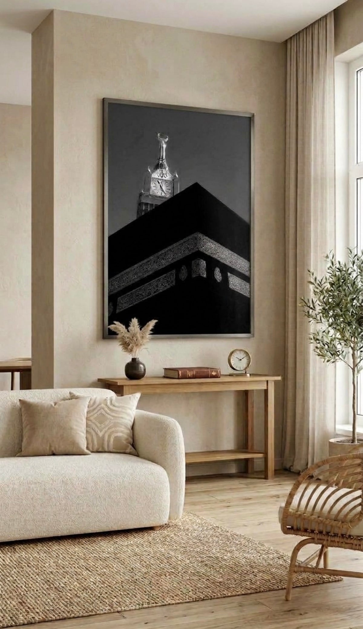 Tableau de la Kaaba – La Mecque en noir et blanc