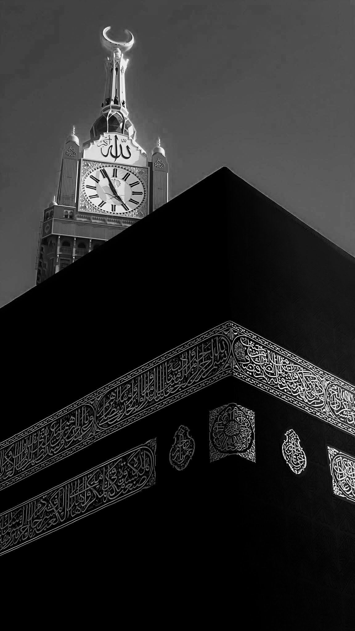 Tableau de la Kaaba – La Mecque en noir et blanc